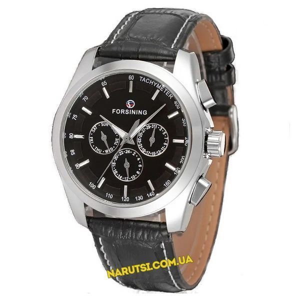 Годинник Forsining 6625 Silver-Black Leather 1059-0168 фото